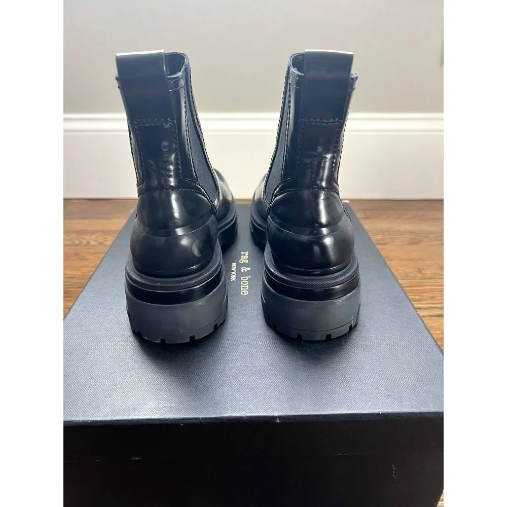 NIB Rag & Bone Shaye Platform Chelsea Bootie Polished Leather Black Size 8 - Picture 3 of 9
